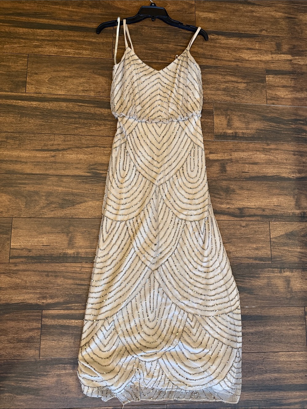 Adrianna Papell Cream Beaded Scallop Maxi Dress